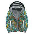 Teal Bohemian Mandala Pattern Print Sherpa Lined Zip Up Hoodie