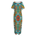 Teal Bohemian Mandala Pattern Print Short Sleeve Long Nightdress