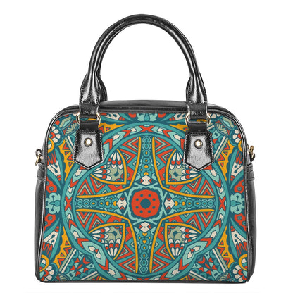Teal Bohemian Mandala Pattern Print Shoulder Handbag