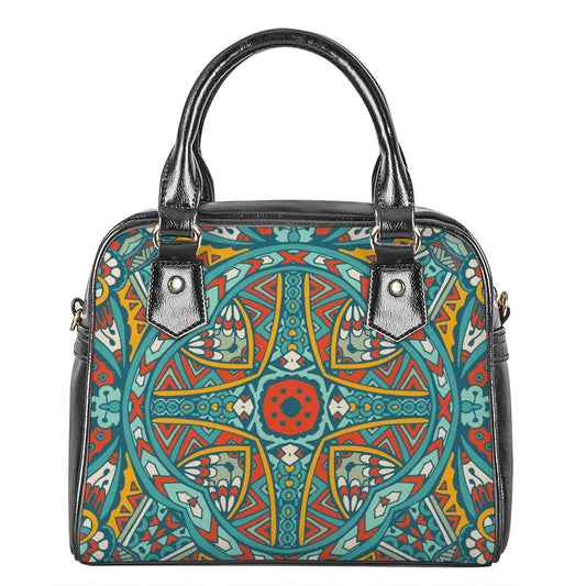Teal Bohemian Mandala Pattern Print Shoulder Handbag