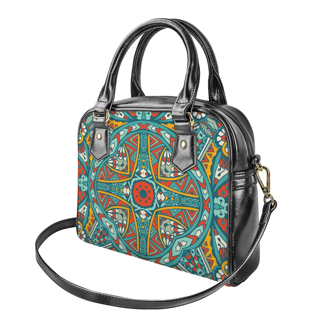 Teal Bohemian Mandala Pattern Print Shoulder Handbag