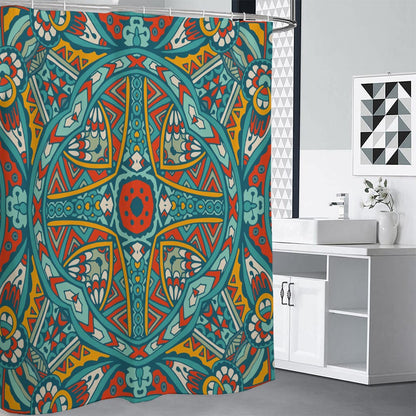 Teal Bohemian Mandala Pattern Print Shower Curtain