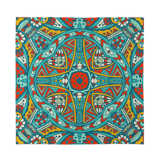 Teal Bohemian Mandala Pattern Print Silk Bandana