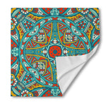 Teal Bohemian Mandala Pattern Print Silk Bandana