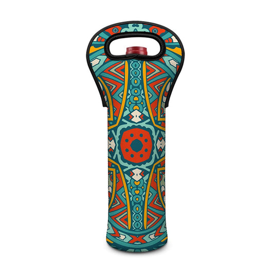 Teal Bohemian Mandala Pattern Print Single Neoprene Wine Tote