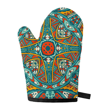 Teal Bohemian Mandala Pattern Print Single Oven Mitt