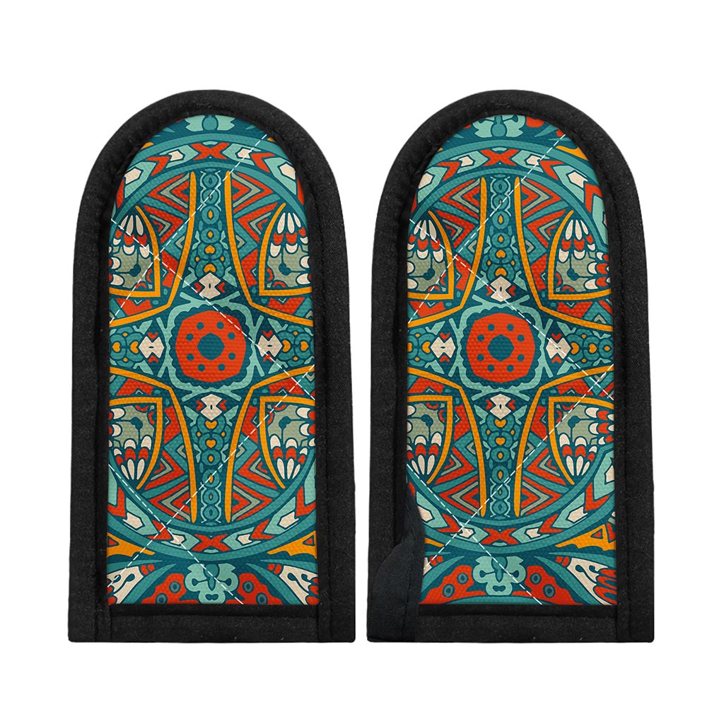 Teal Bohemian Mandala Pattern Print Skillet Handle Cover