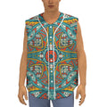 Teal Bohemian Mandala Pattern Print Sleeveless Baseball Jersey
