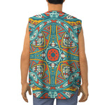 Teal Bohemian Mandala Pattern Print Sleeveless Baseball Jersey