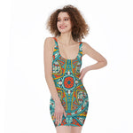 Teal Bohemian Mandala Pattern Print Sleeveless Bodycon Dress