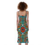 Teal Bohemian Mandala Pattern Print Slim Fit Midi Cami Dress