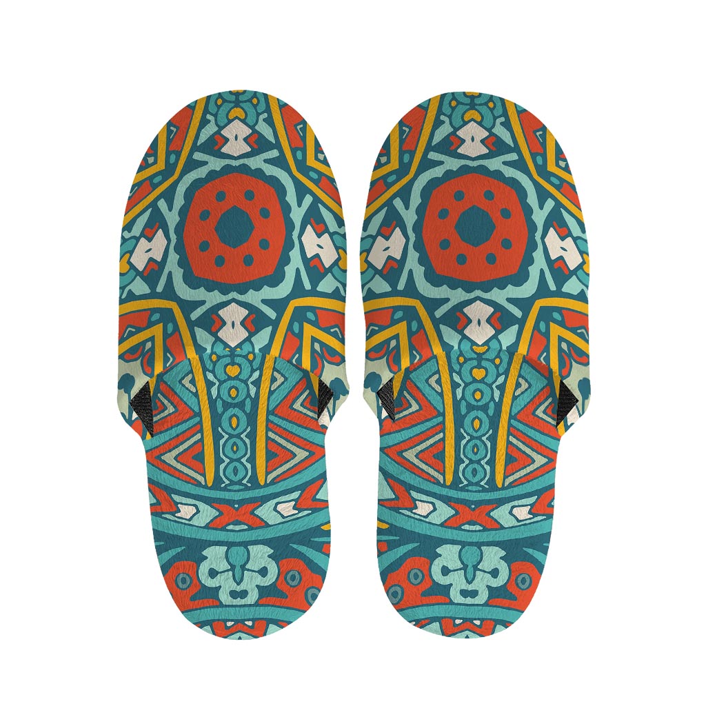 Teal Bohemian Mandala Pattern Print Slippers