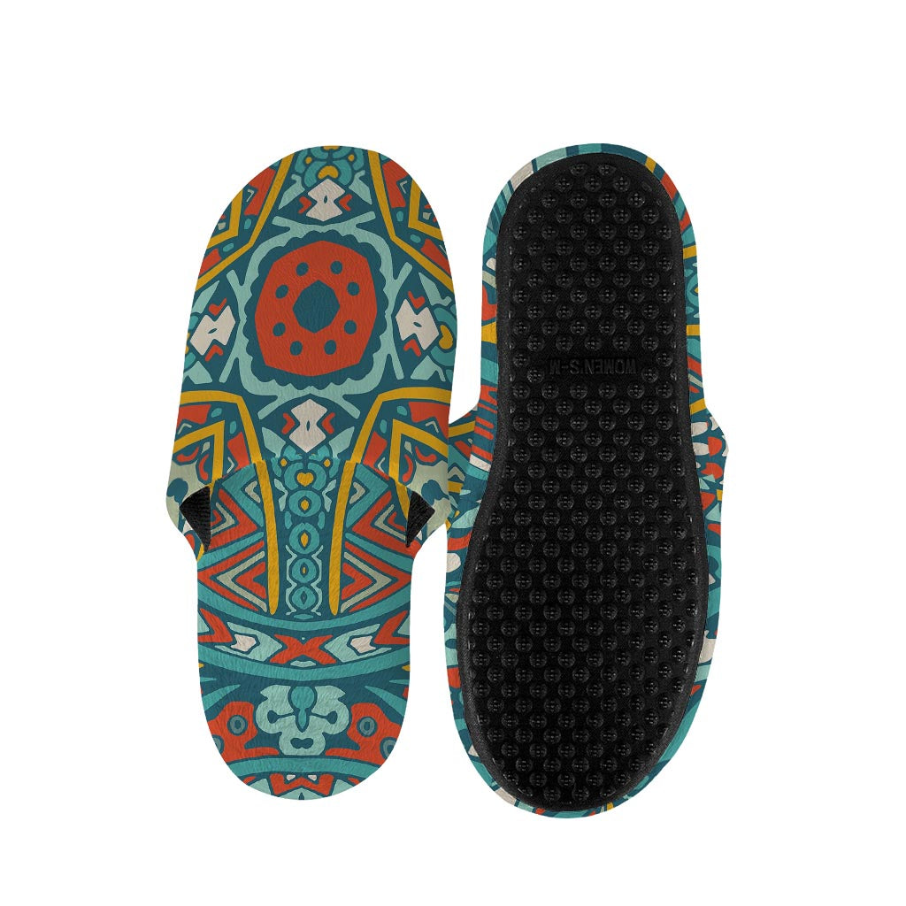 Teal Bohemian Mandala Pattern Print Slippers