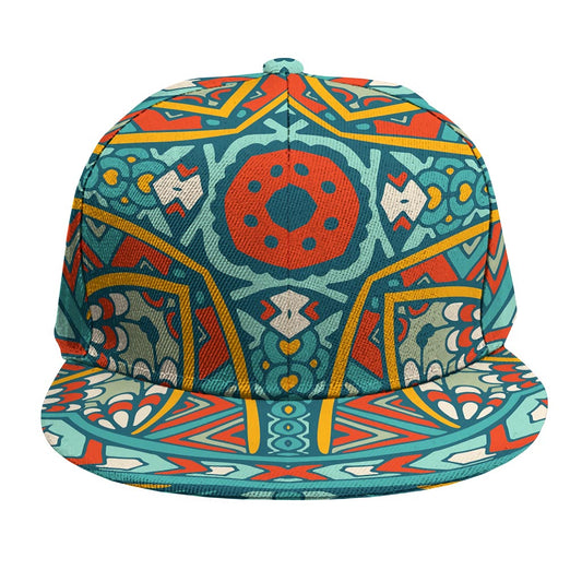 Teal Bohemian Mandala Pattern Print Snapback Cap