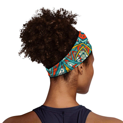 Teal Bohemian Mandala Pattern Print Sports Headband