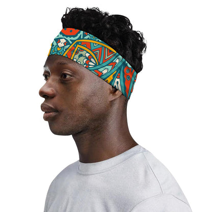Teal Bohemian Mandala Pattern Print Sports Headband