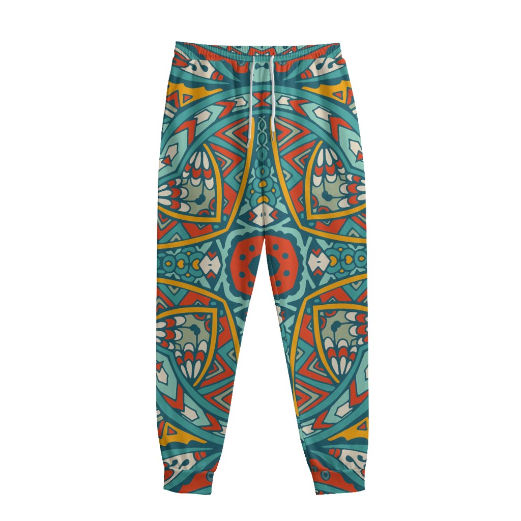 Teal Bohemian Mandala Pattern Print Sweatpants
