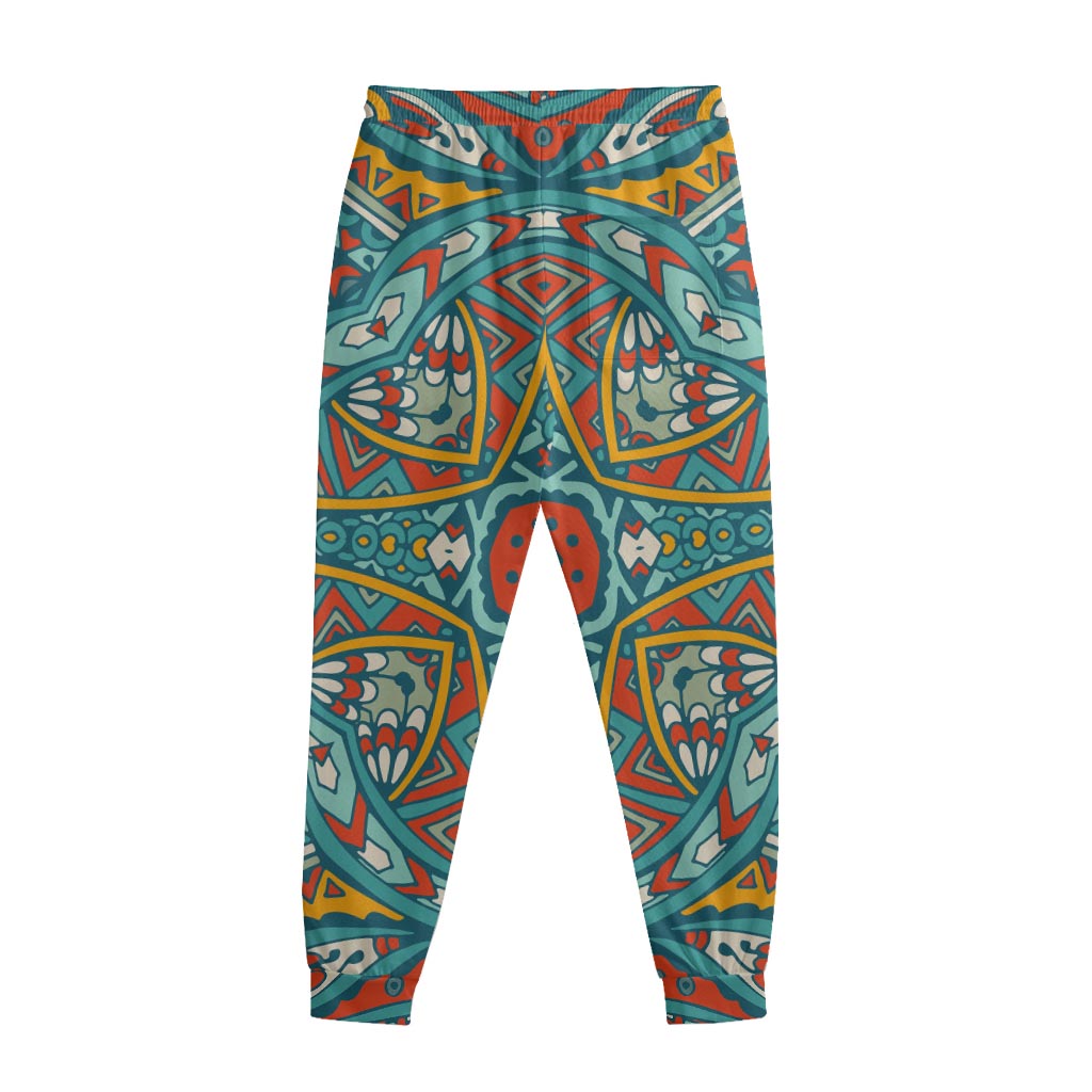 Teal Bohemian Mandala Pattern Print Sweatpants