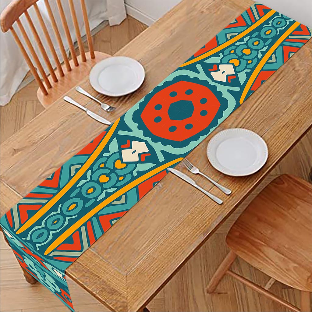 Teal Bohemian Mandala Pattern Print Table Runner