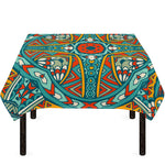 Teal Bohemian Mandala Pattern Print Tablecloth