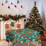 Teal Bohemian Mandala Pattern Print Tablecloth