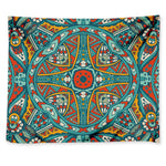 Teal Bohemian Mandala Pattern Print Tapestry