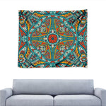 Teal Bohemian Mandala Pattern Print Tapestry