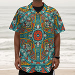 Teal Bohemian Mandala Pattern Print Textured Short Sleeve Shirt