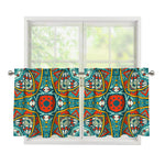 Teal Bohemian Mandala Pattern Print Tier Curtains