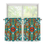 Teal Bohemian Mandala Pattern Print Tier Curtains