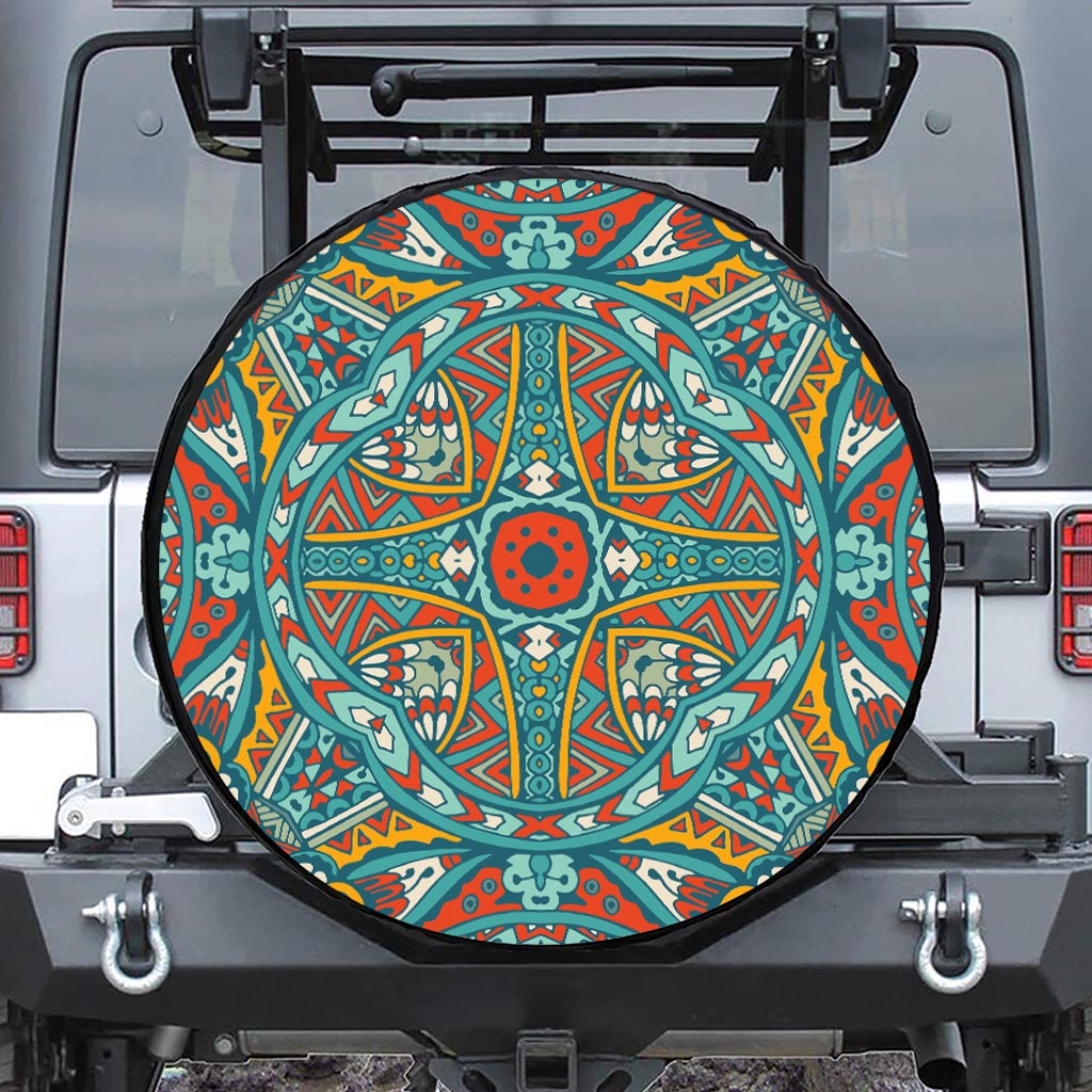 Teal Bohemian Mandala Pattern Print Tire Cover