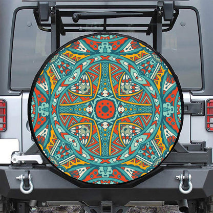 Teal Bohemian Mandala Pattern Print Tire Cover