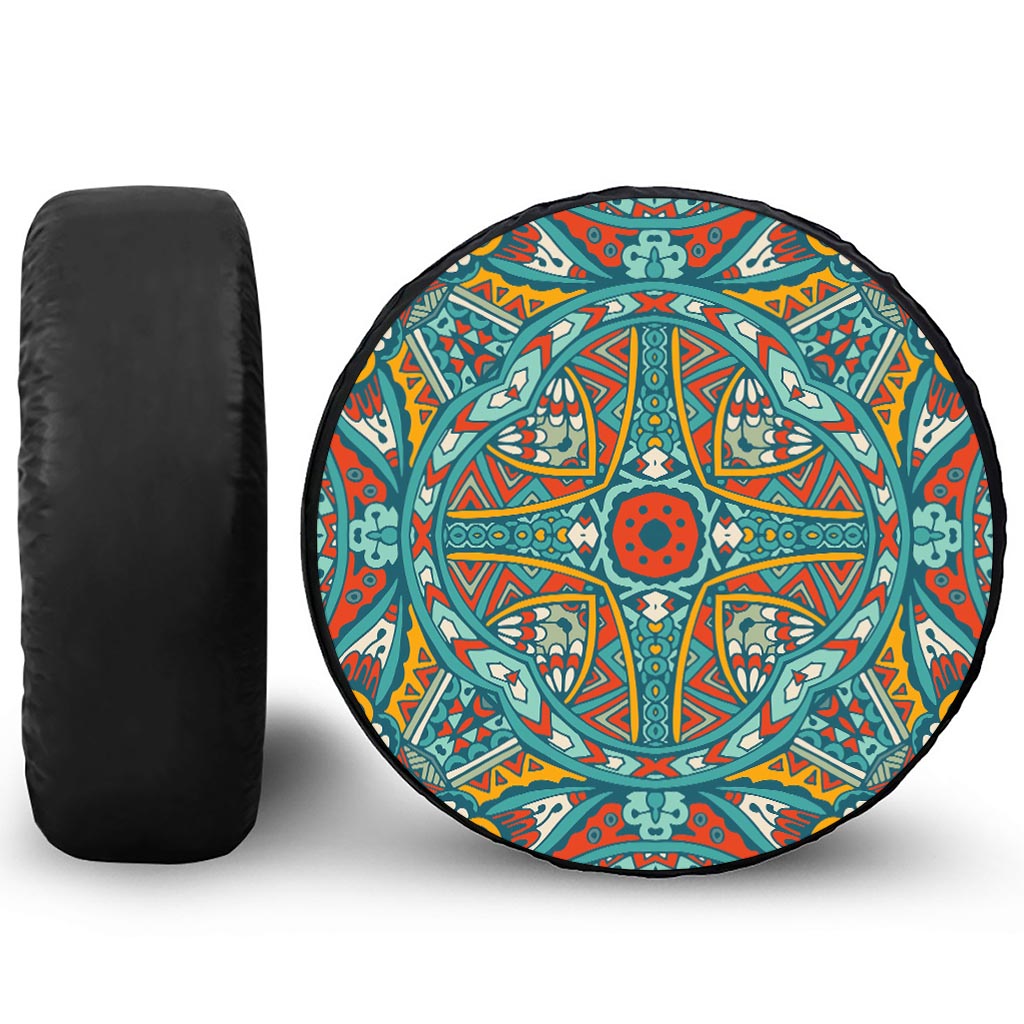 Teal Bohemian Mandala Pattern Print Tire Cover
