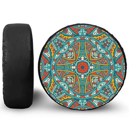 Teal Bohemian Mandala Pattern Print Tire Cover