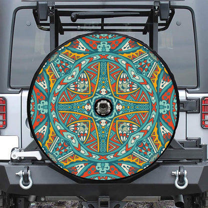 Teal Bohemian Mandala Pattern Print Tire Cover With Camera Hole