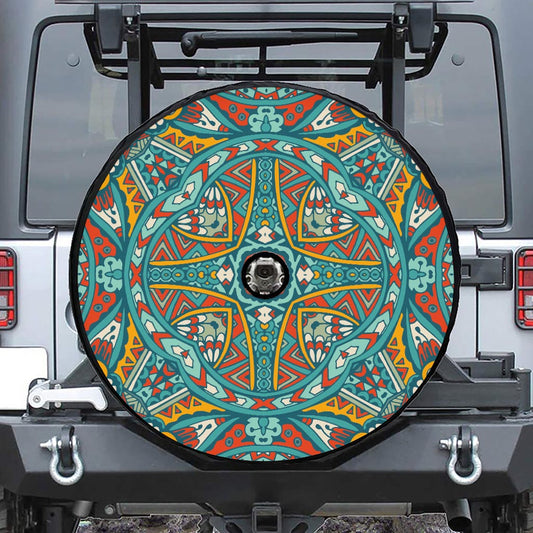 Teal Bohemian Mandala Pattern Print Tire Cover With Camera Hole