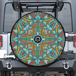 Teal Bohemian Mandala Pattern Print Tire Cover With Camera Hole