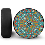 Teal Bohemian Mandala Pattern Print Tire Cover With Camera Hole
