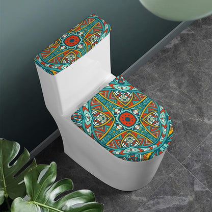 Teal Bohemian Mandala Pattern Print Toilet Lid And Tank Cover Set