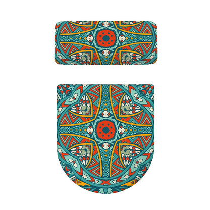 Teal Bohemian Mandala Pattern Print Toilet Lid And Tank Cover Set