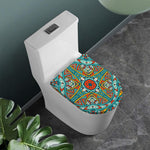 Teal Bohemian Mandala Pattern Print Toilet Lid Cover