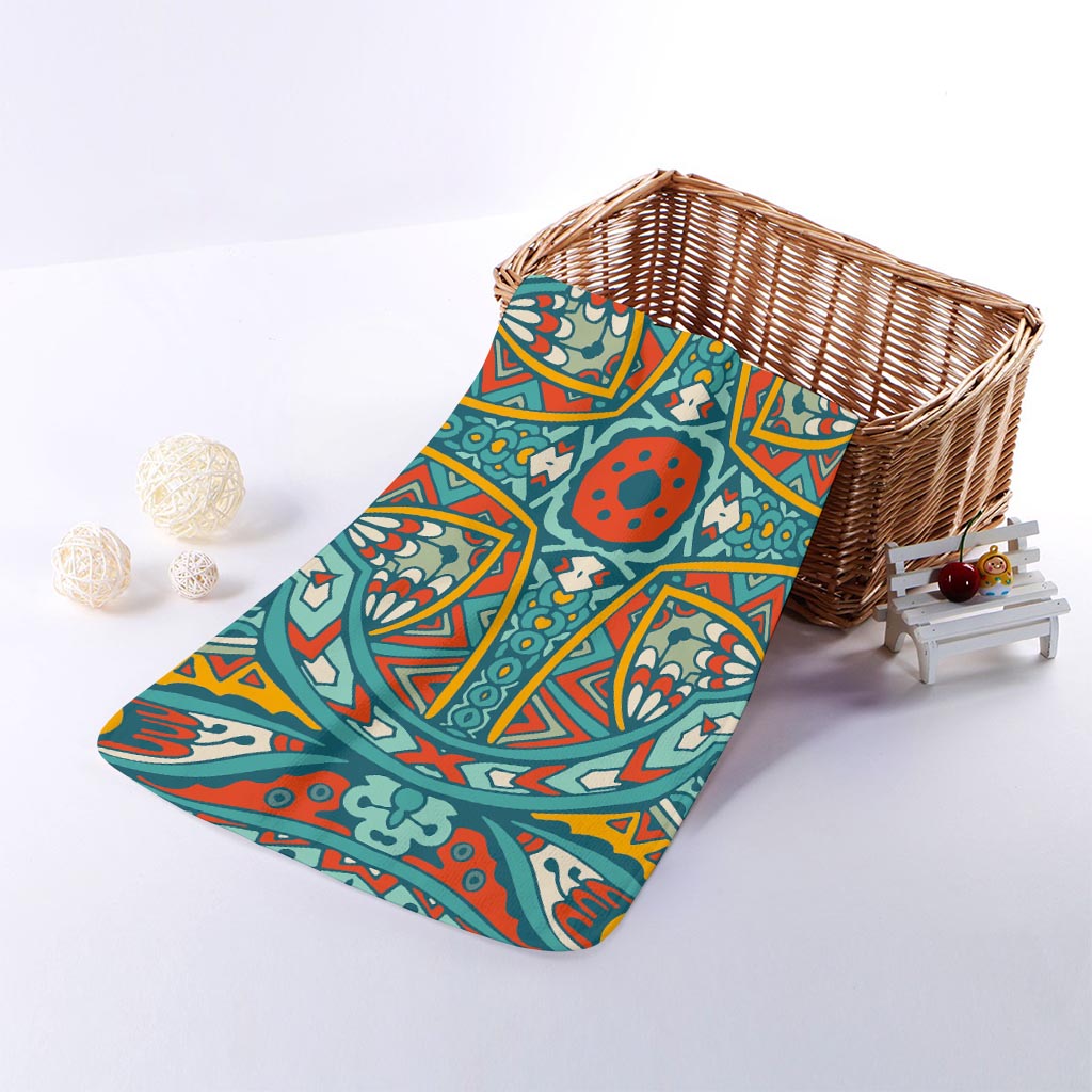 Teal Bohemian Mandala Pattern Print Towel