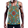 Teal Bohemian Mandala Pattern Print Men's Workout Tank Top