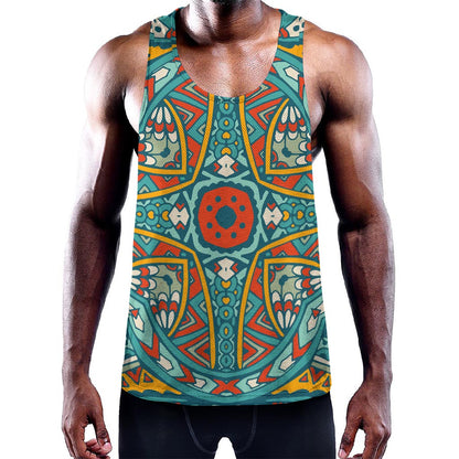 Teal Bohemian Mandala Pattern Print Training Tank Top