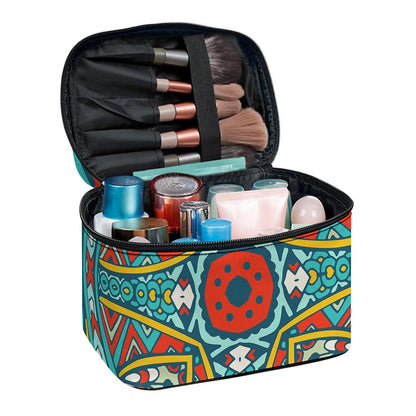 Teal Bohemian Mandala Pattern Print Travel Makeup Bag
