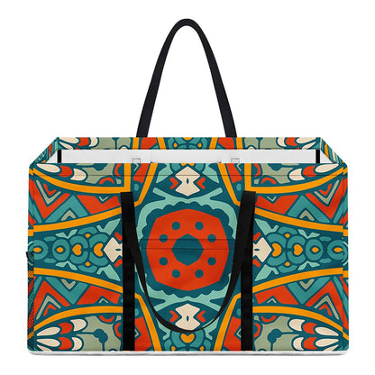 Teal Bohemian Mandala Pattern Print Utility Tote Bag