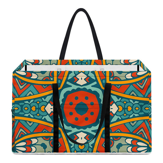 Teal Bohemian Mandala Pattern Print Utility Tote Bag