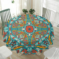 Teal Bohemian Mandala Pattern Print Waterproof Round Tablecloth
