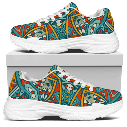 Teal Bohemian Mandala Pattern Print White Chunky Shoes