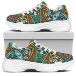 Teal Bohemian Mandala Pattern Print White Chunky Shoes